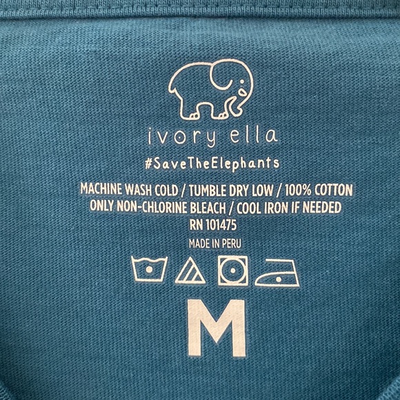 Ivory Ella Teal Green Long Sleeve T-Shirt With Elephant Logos Size Medium - Picture 5 of 10